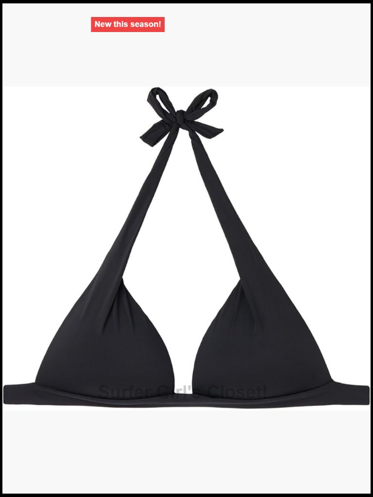 Graduated Padded Triangle Swimsuit Top Halter Tie Back Black